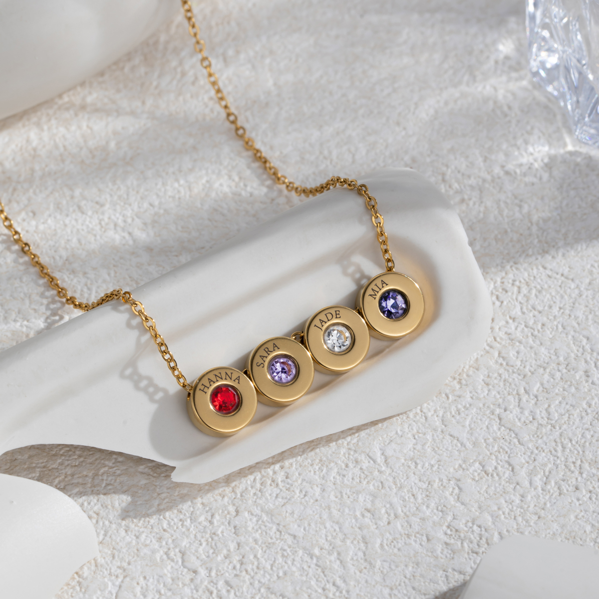 Customized Birthstone Name Engraved Pendant Necklace