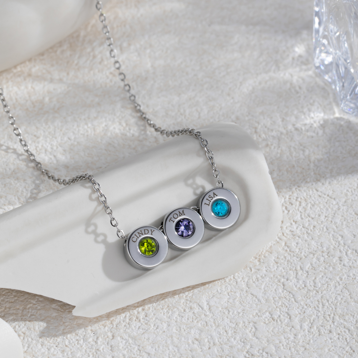 Customized Birthstone Name Engraved Pendant Necklace