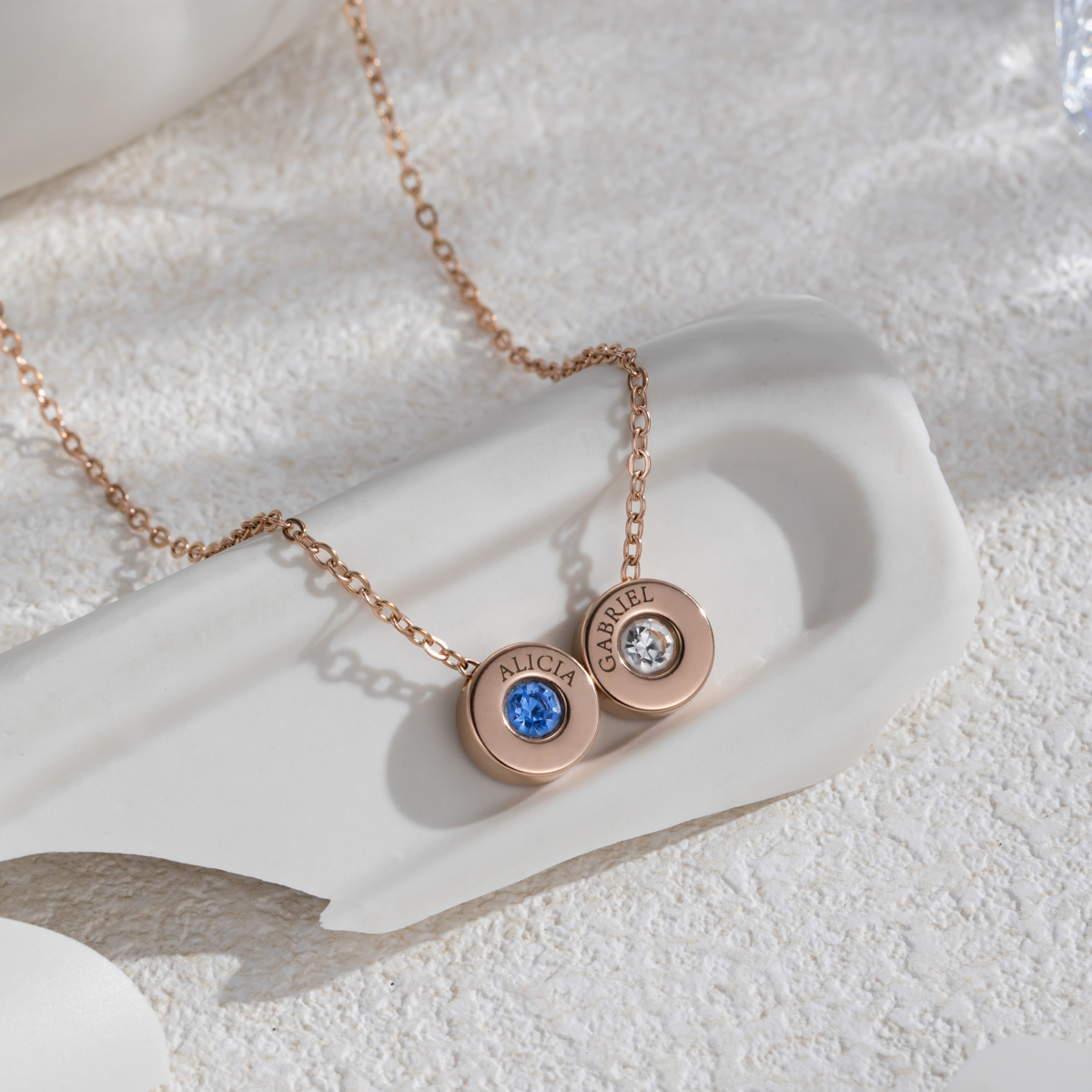 Customized Birthstone Name Engraved Pendant Necklace