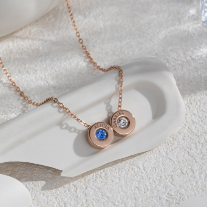Customized Birthstone Name Engraved Pendant Necklace