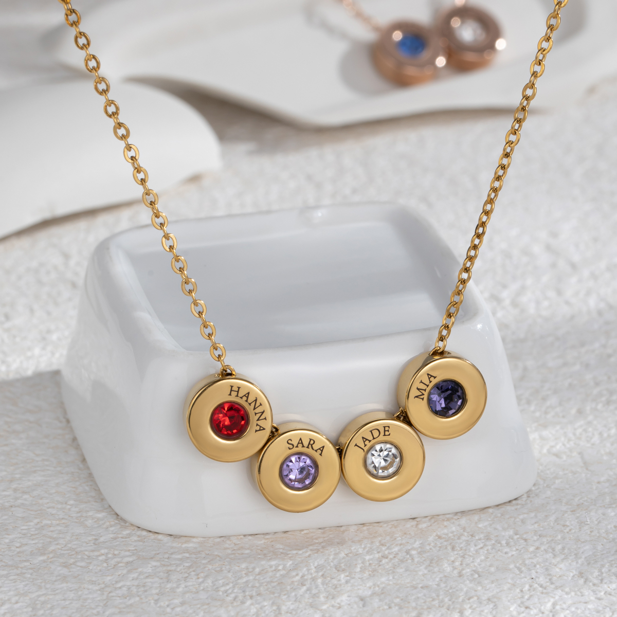 Customized Birthstone Name Engraved Pendant Necklace