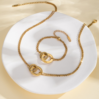 Customized Double Circle Interlock Necklace & Bracelet Sets