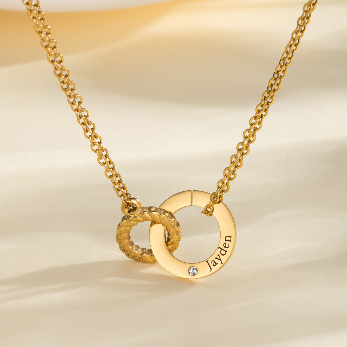 Customized Double Circle Interlock Necklace & Bracelet Sets