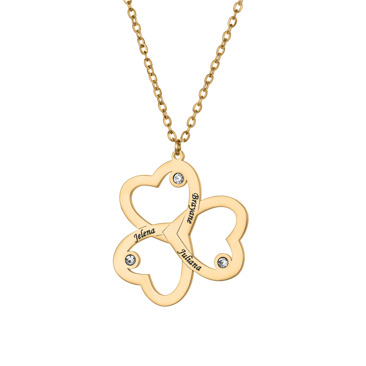 Clover Custom Necklace with Three Names and Birthstones