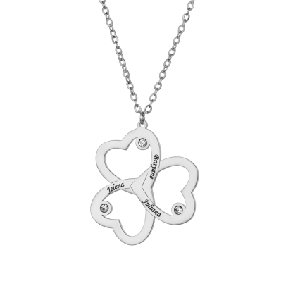 Clover Custom Necklace with Three Names and Birthstones
