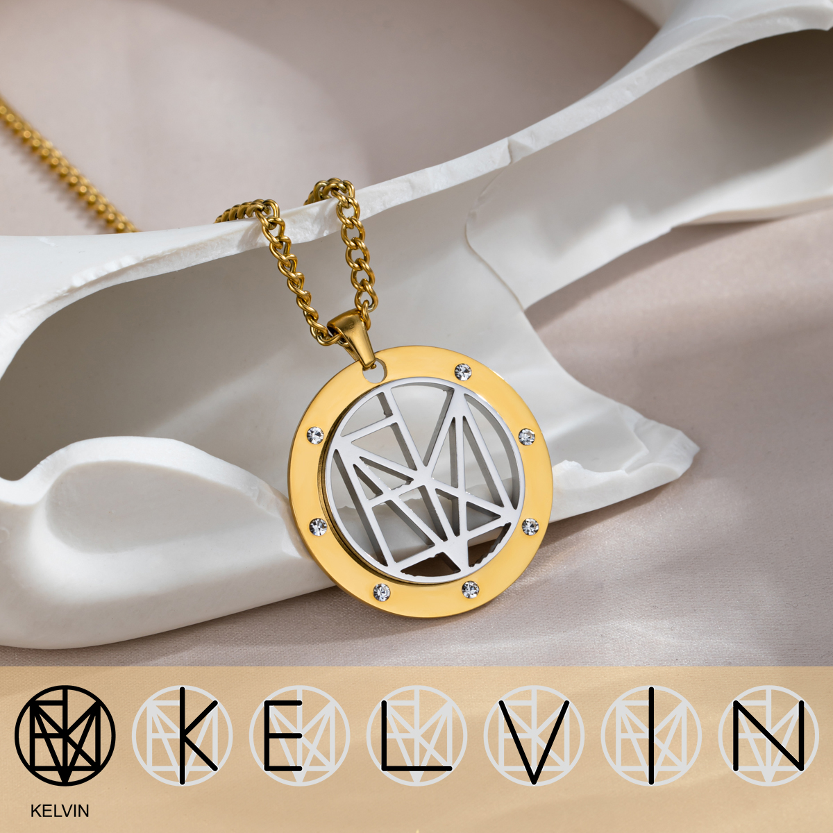 Personalized Name Logo Necklace With Rhinestone