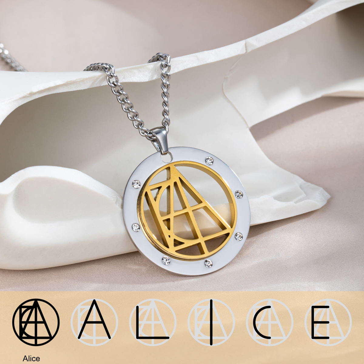 Personalized Name Logo Necklace With Rhinestone