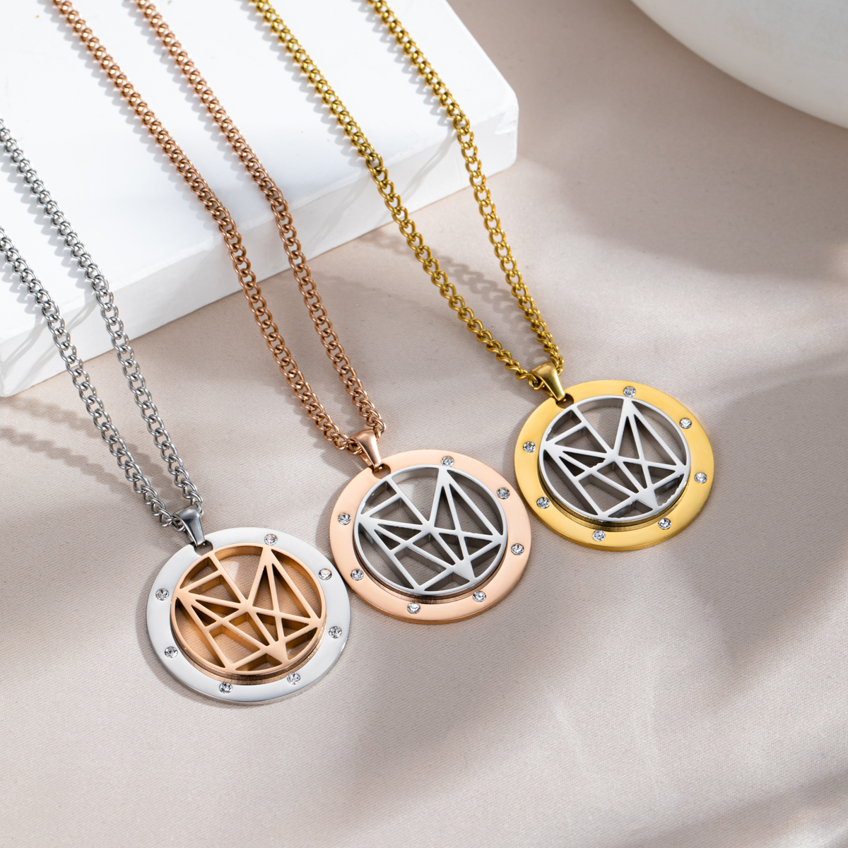 Personalized Name Logo Necklace With Rhinestone