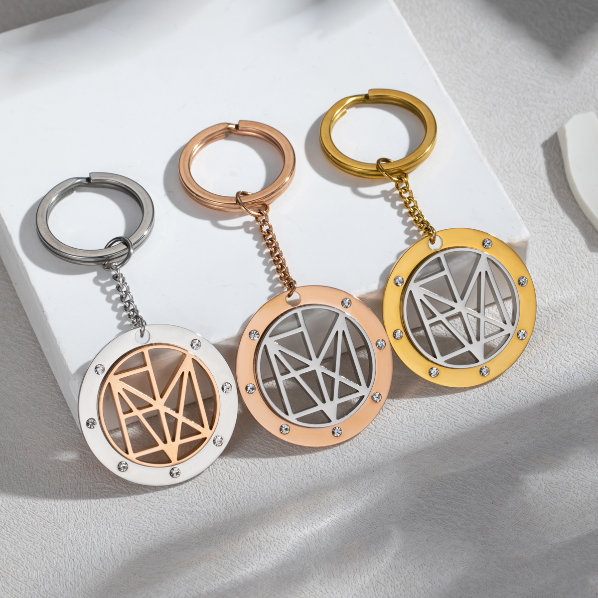 Personalized Name Logo Keychain With Rhinestone