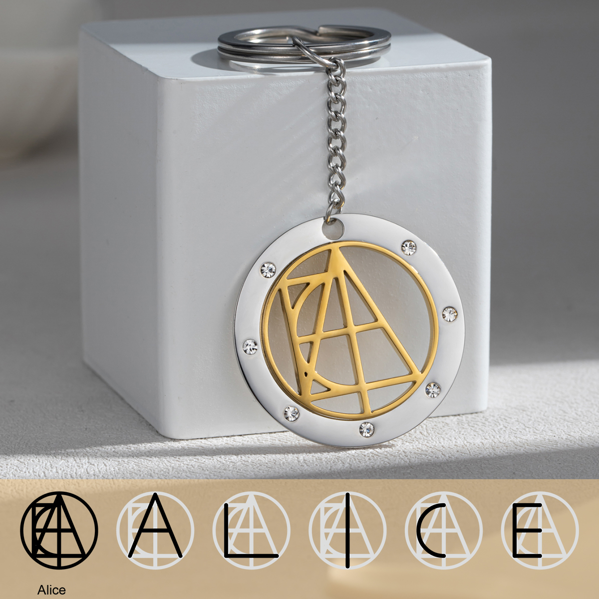 Personalized Name Logo Keychain With Rhinestone
