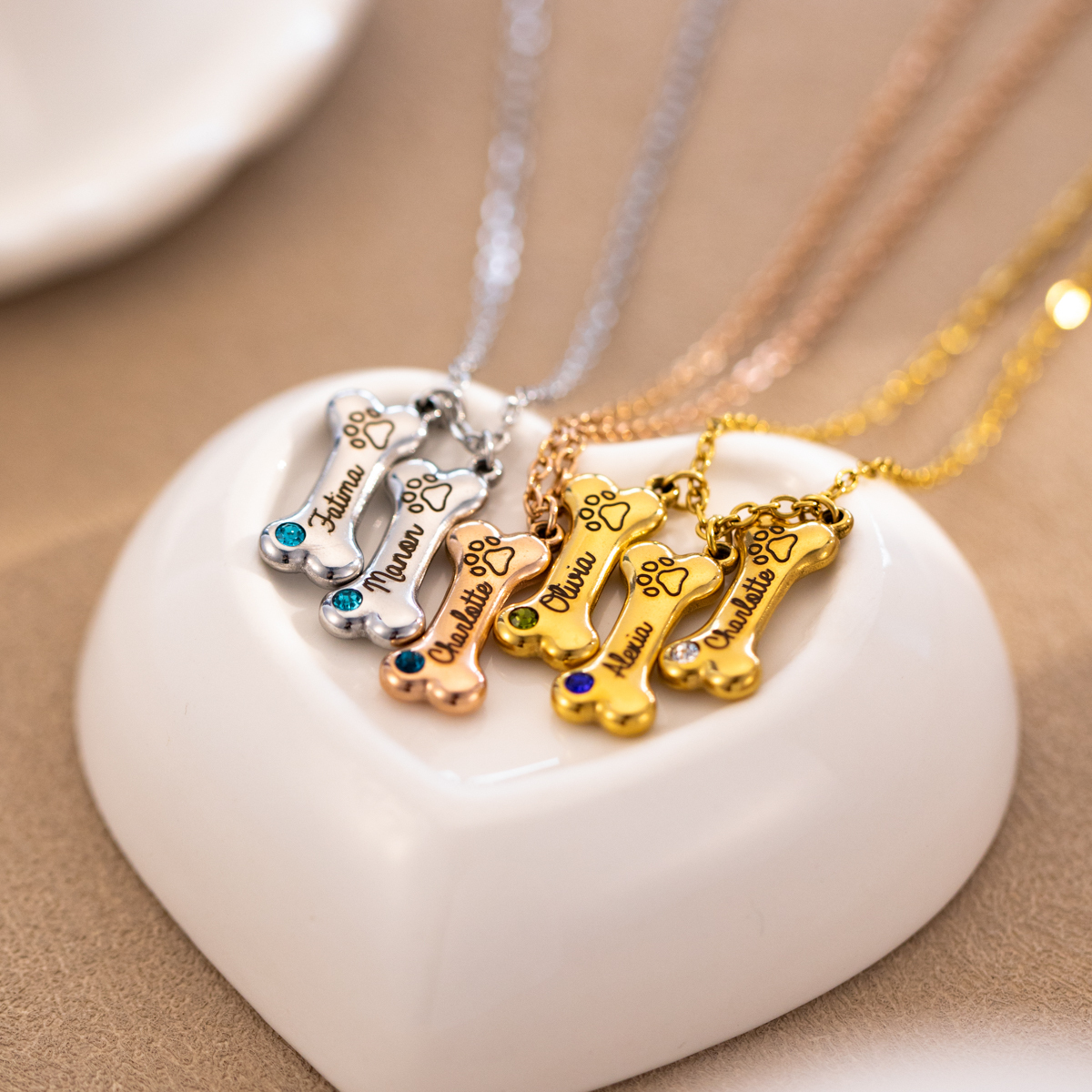 Custom Dog Bone Name Necklace with Birthstone-Spefeel