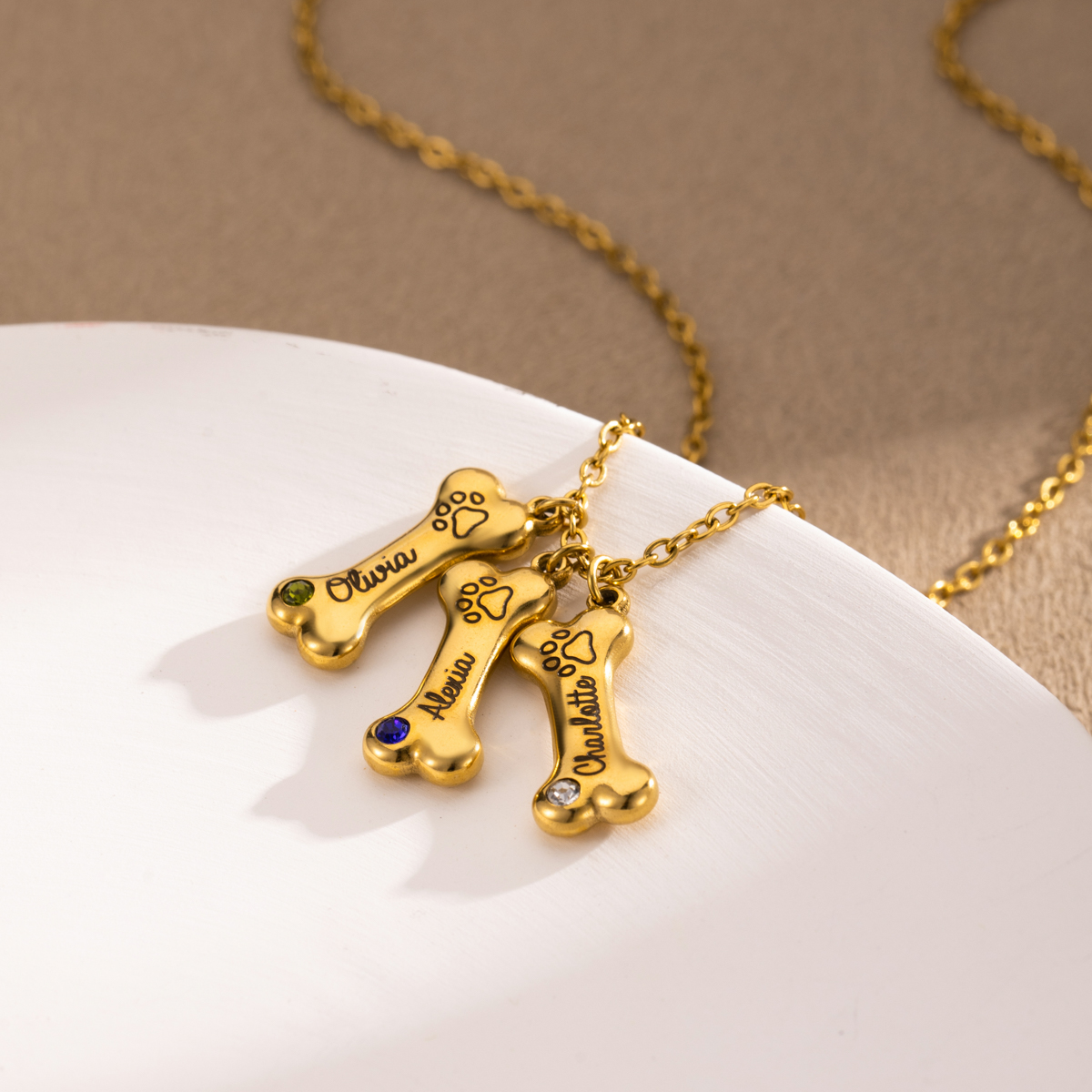 Custom Dog Bone Name Necklace with Birthstone