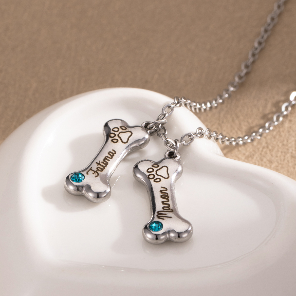 Custom Dog Bone Name Necklace with Birthstone-Spefeel