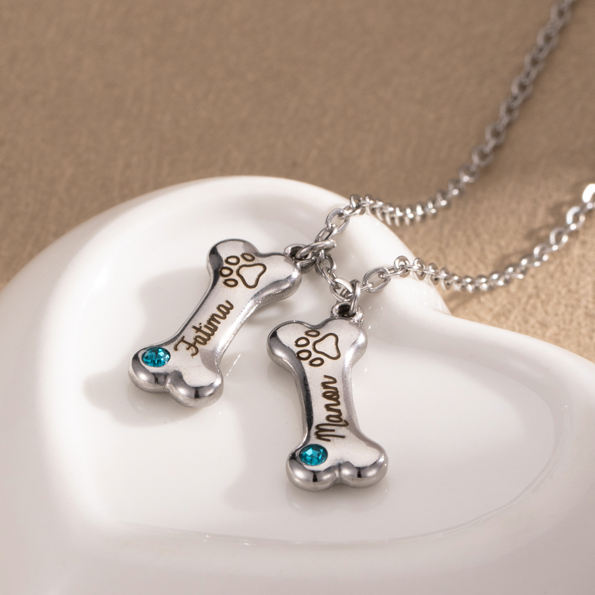Custom Dog Bone Name Necklace with Birthstone-Spefeel