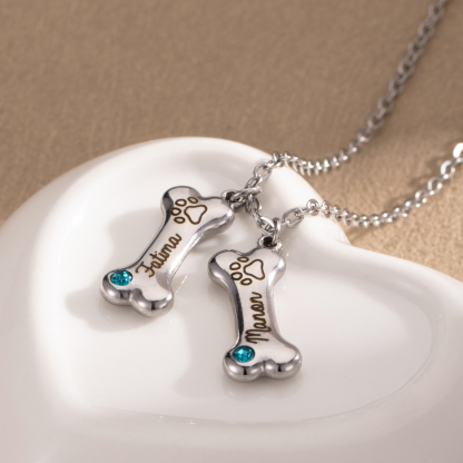 Custom Dog Bone Name Necklace with Birthstone-Spefeel