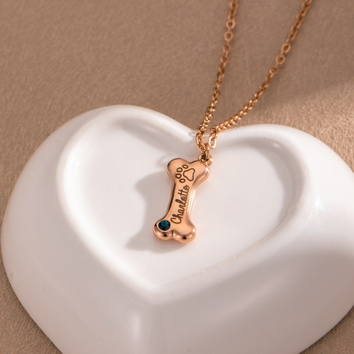 Custom Dog Bone Name Necklace with Birthstone