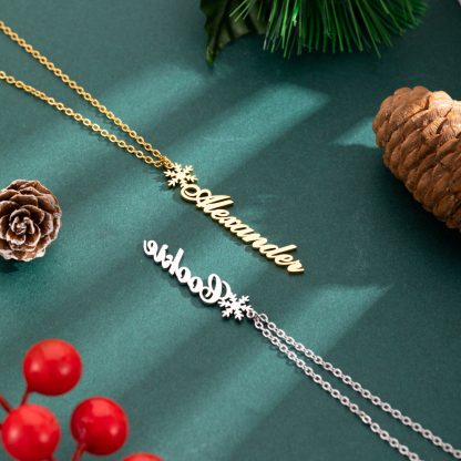 Custom Vertical Name Necklaces with Christmas Snowflake Elements