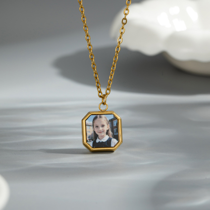 Personalized Photo Printed Square Pendant Necklace