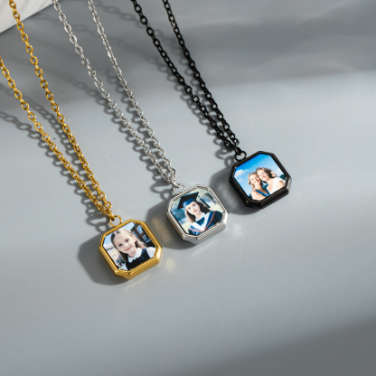 Personalized Photo Printed Square Pendant Necklace