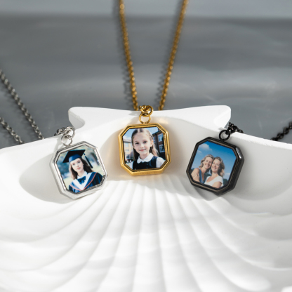 Personalized Photo Printed Square Pendant Necklace