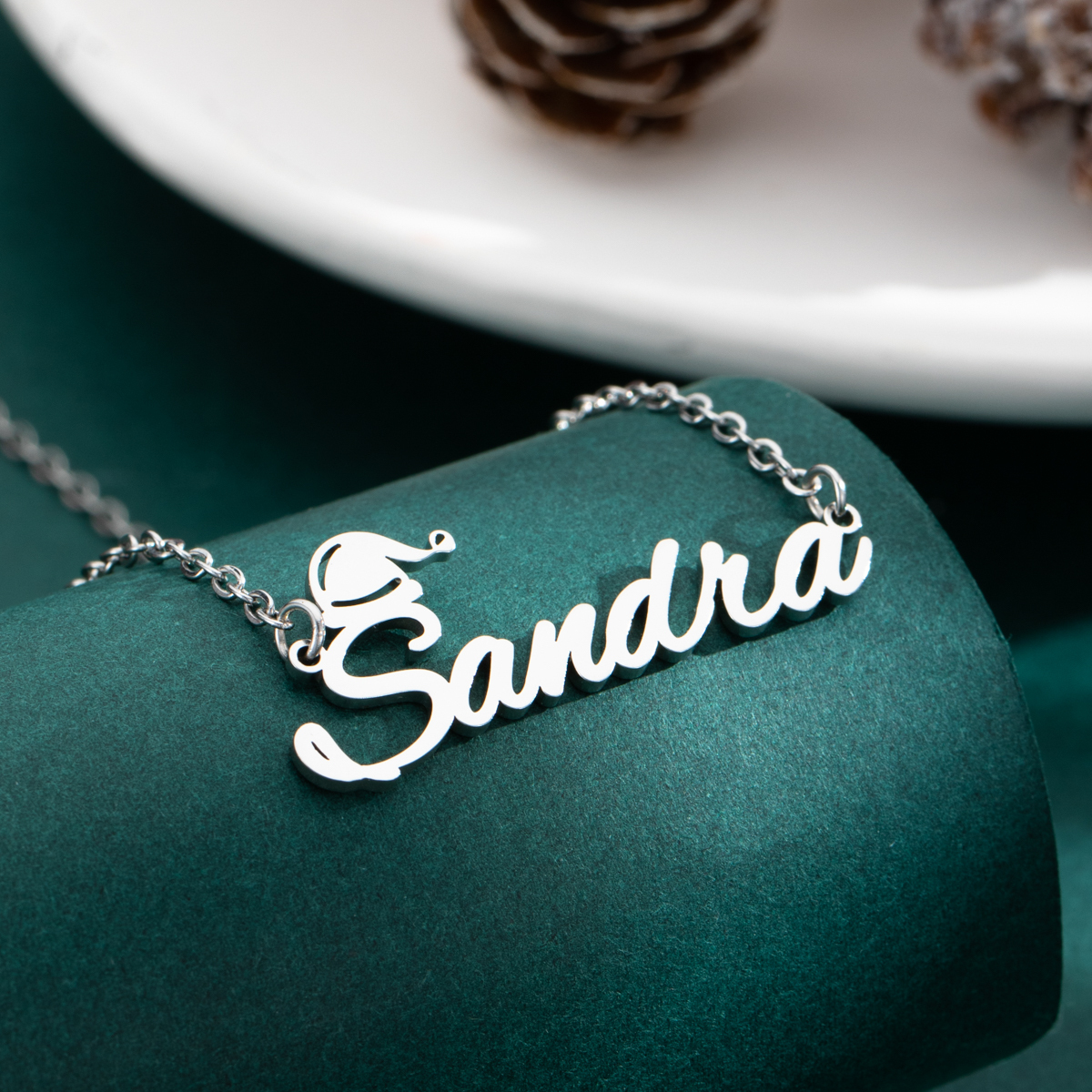Custom Name Necklaces with Christmas Hat Elements