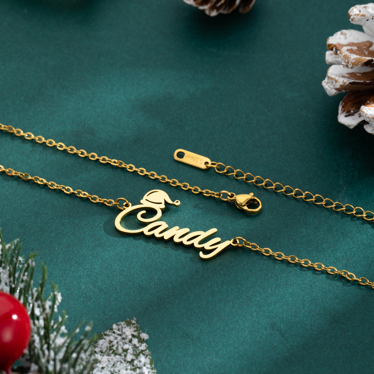 Custom Name Necklaces with Christmas Hat Elements