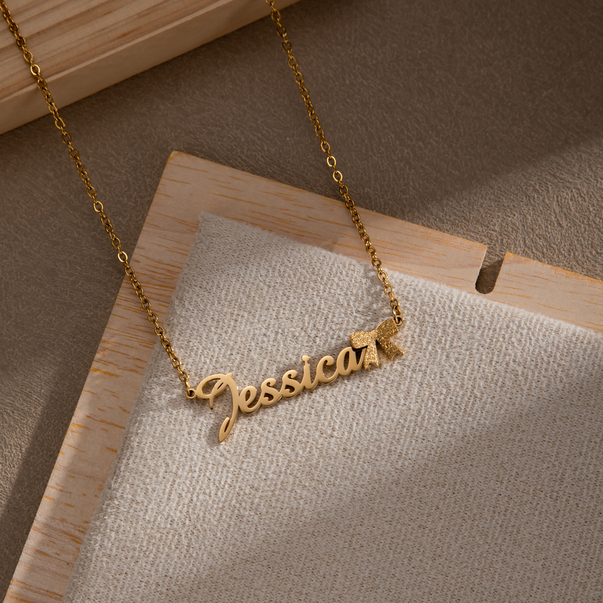 Customized Name Layered Frosted Bowknot Necklace