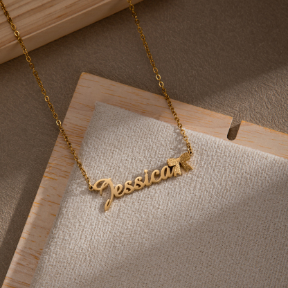 Customized Name Layered Frosted Bowknot Necklace