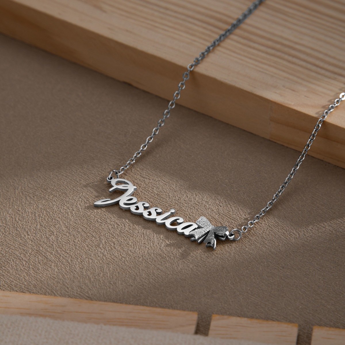 Customized Name Layered Frosted Bowknot Necklace