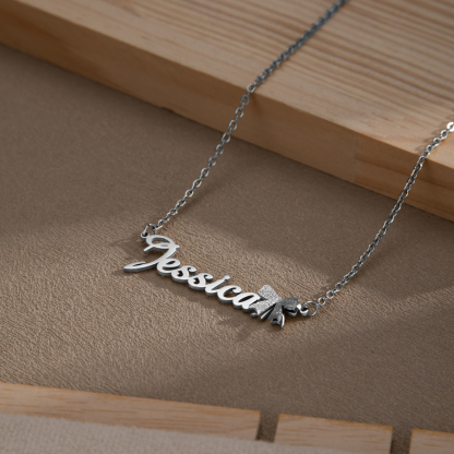 Customized Name Layered Frosted Bowknot Necklace