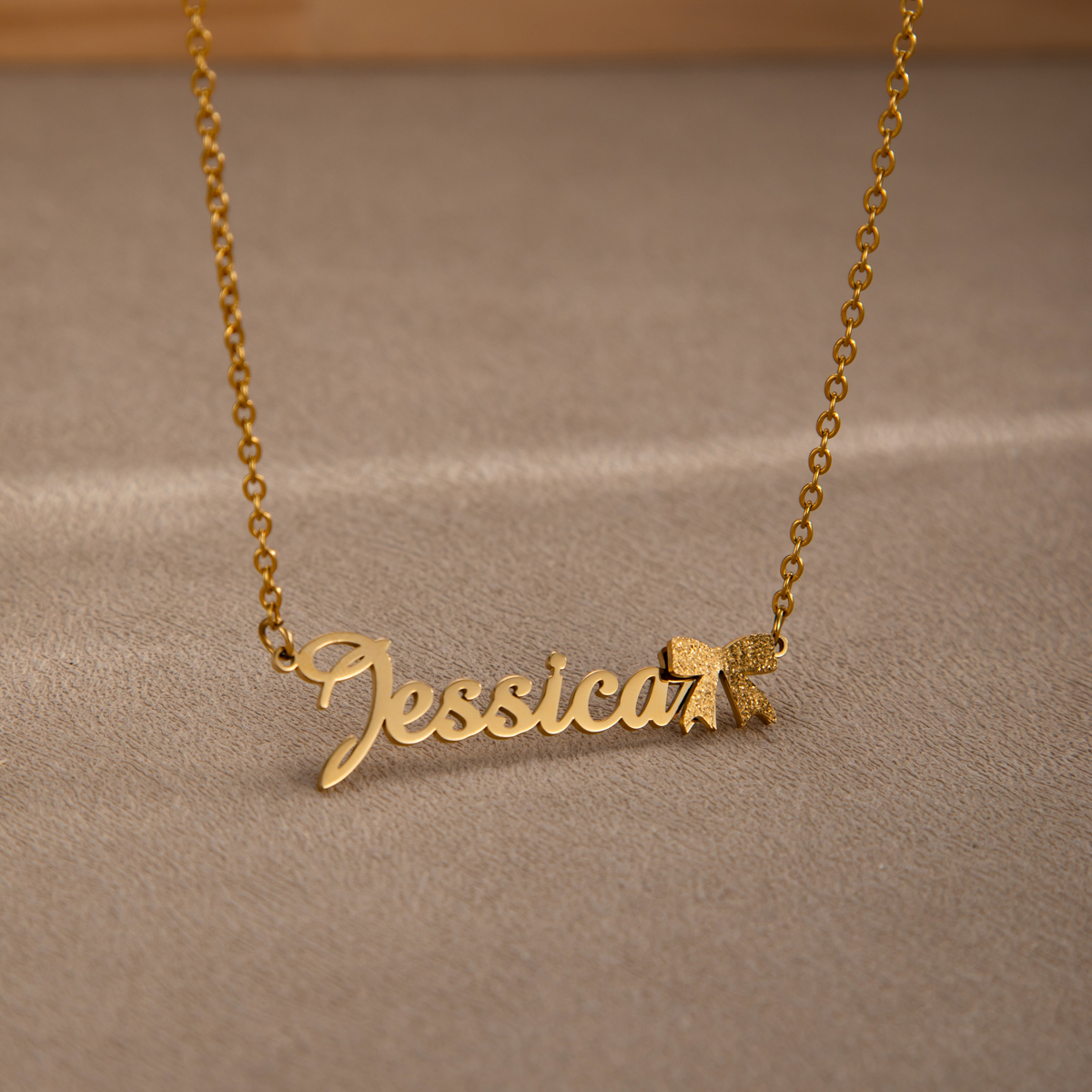 Customized Name Layered Frosted Bowknot Necklace