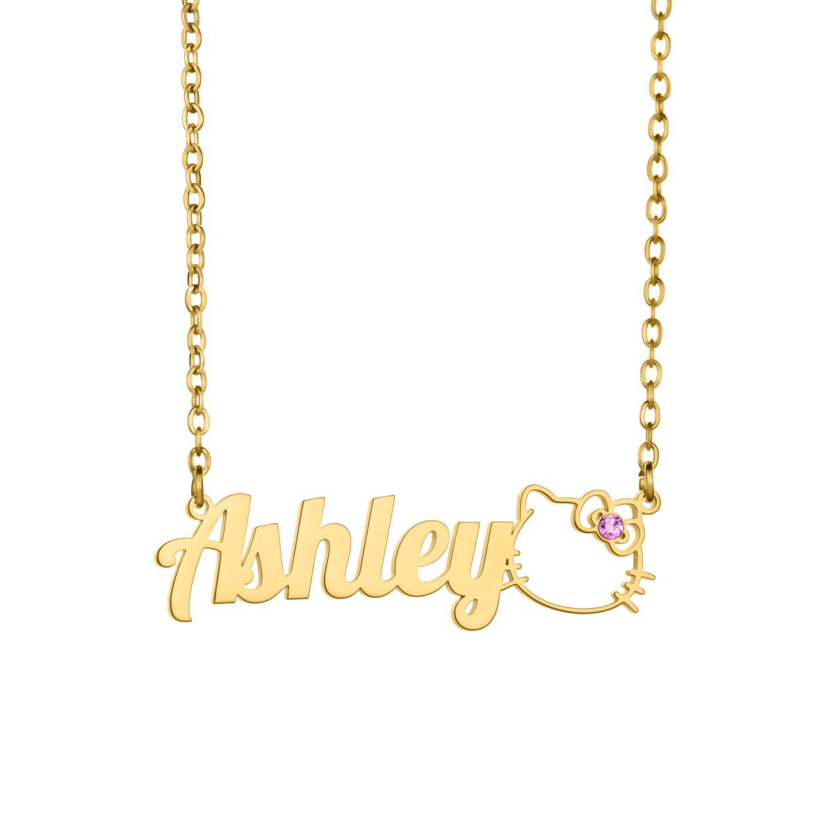 Custom Name and Birthstone Necklace with Hello Kitty Element
