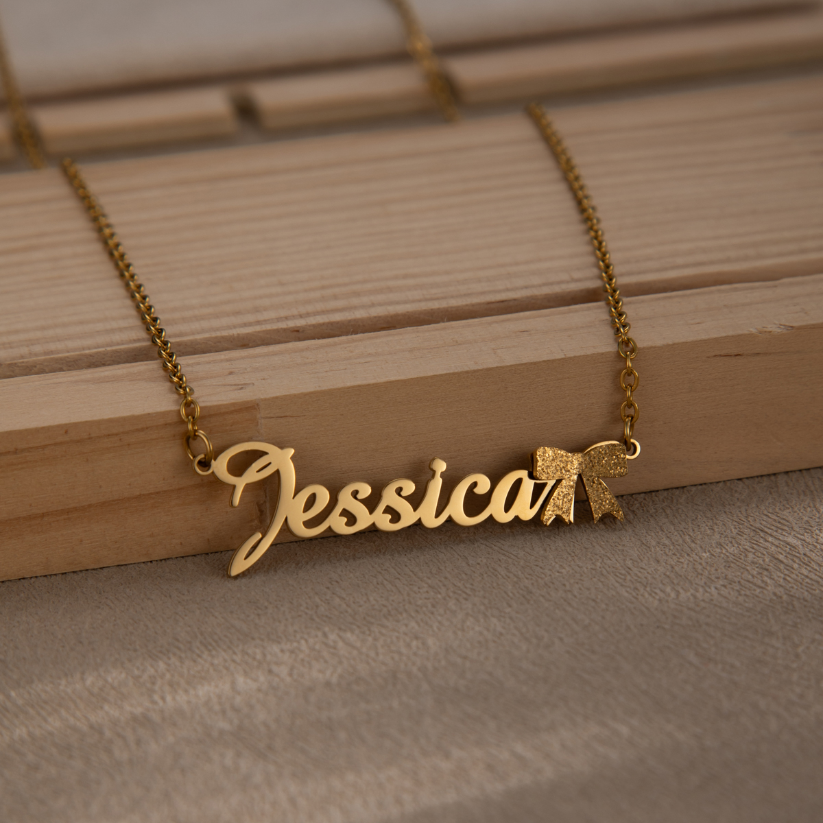 Customized Name Layered Frosted Bowknot Necklace