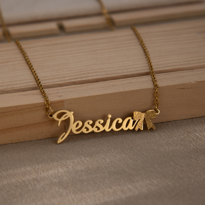 Customized Name Layered Frosted Bowknot Necklace