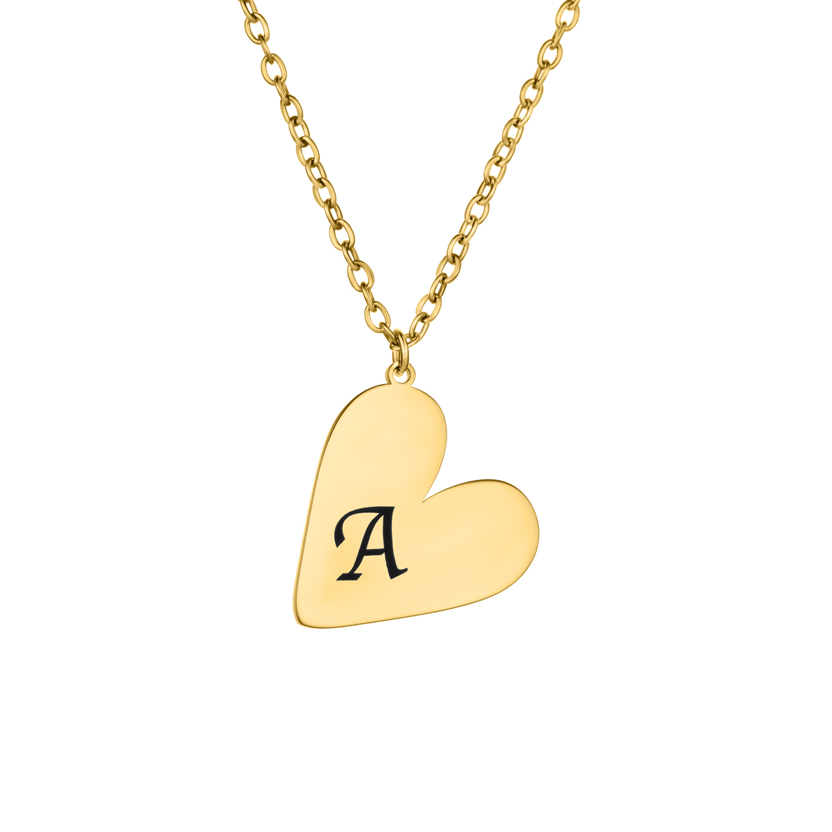 Simple Custom Engraved Letter Necklace in Heart Shape