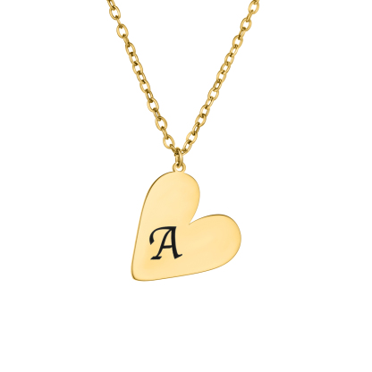 Simple Custom Engraved Letter Necklace in Heart Shape