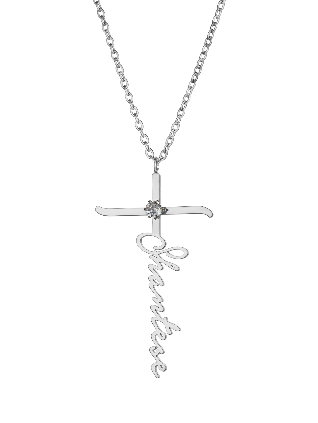 Custom Name Cross-shaped Necklace with Birthstone