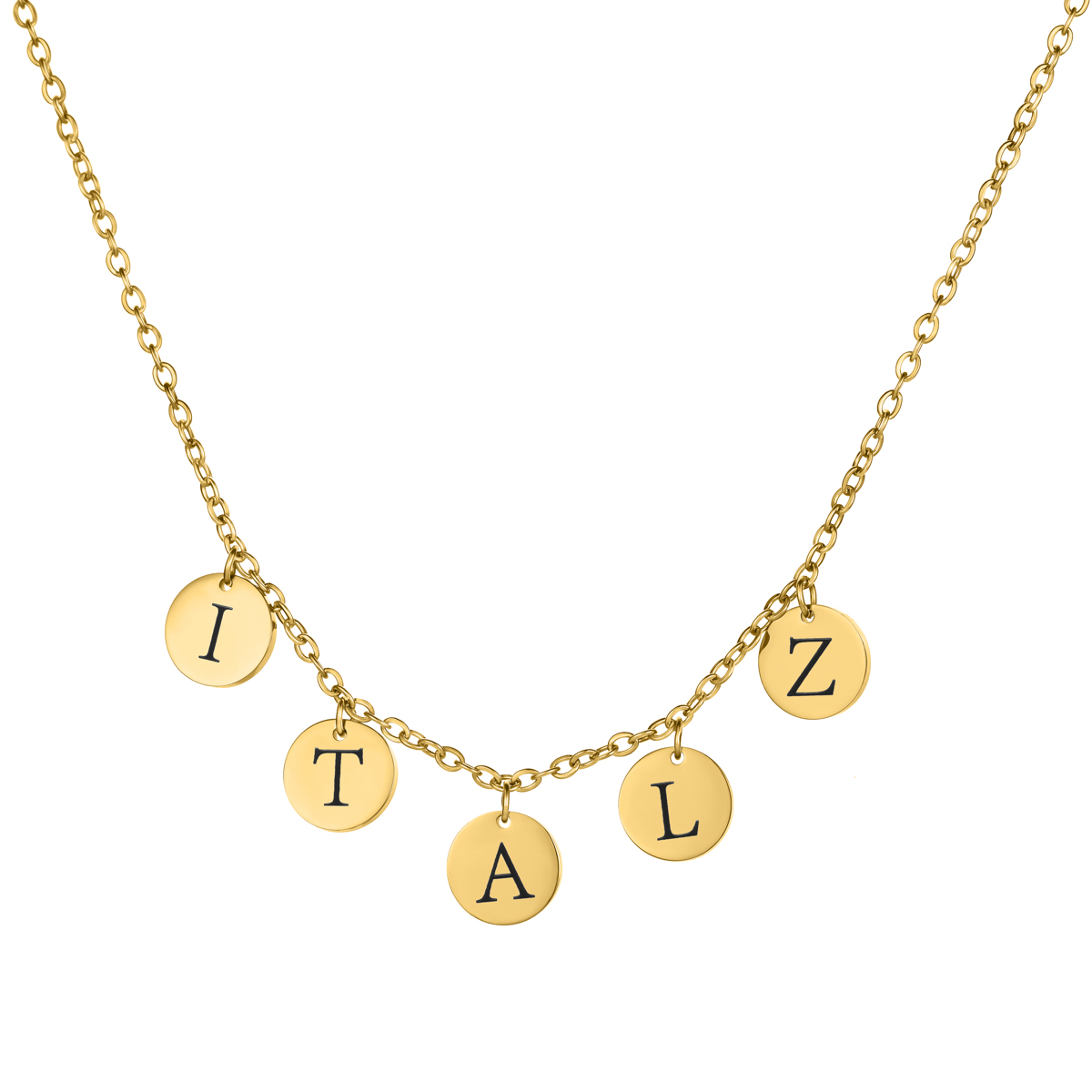 Custom Necklace with Letters Carved on Round Discs