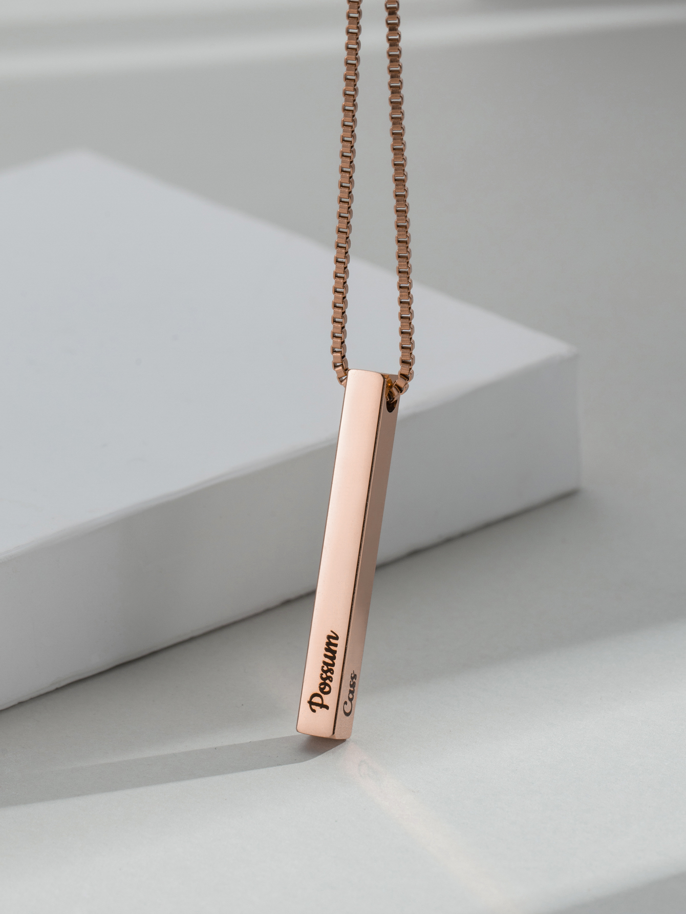 Custom Necklace with Thick Chains and Four-sided Carvings on Cuboid