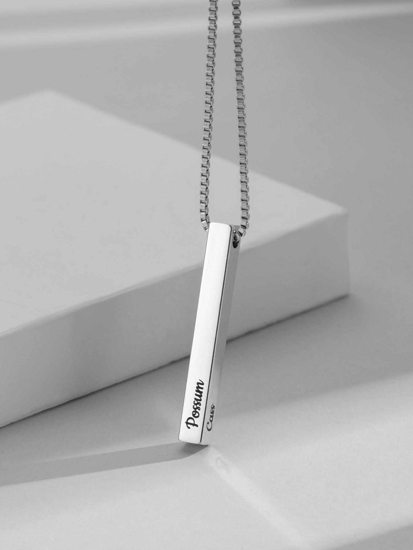 Custom Necklace with Thick Chains and Four-sided Carvings on Cuboid