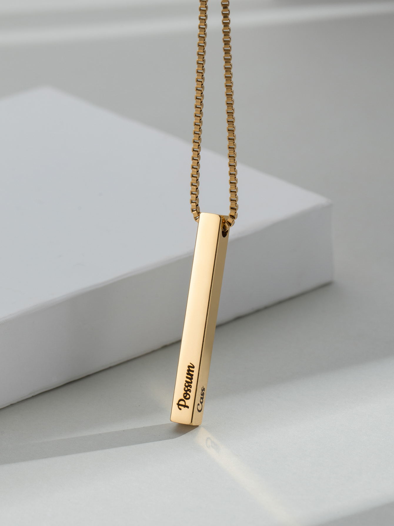 Custom Necklace with Thick Chains and Four-sided Carvings on Cuboid