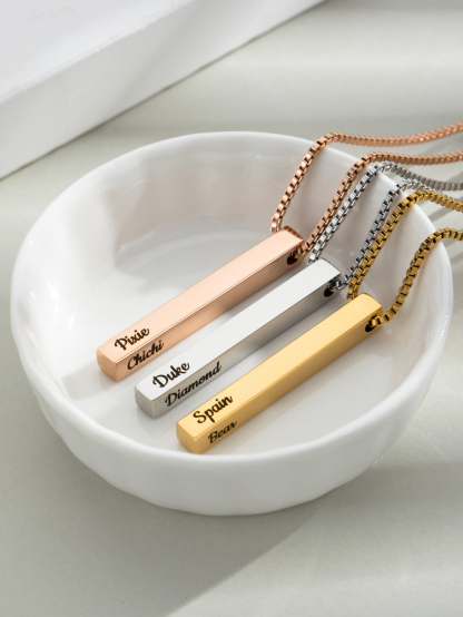 [Copy]Custom Necklace with Cuboid Pendants Engraved with Text on Four Sides