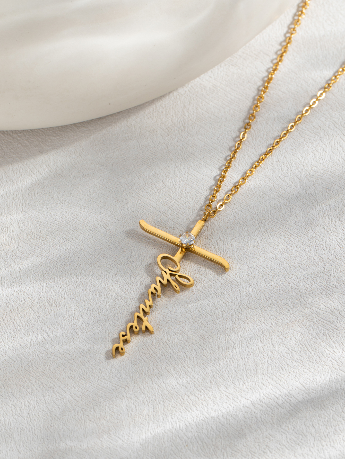 Custom Name Cross-shaped Necklace with Birthstone