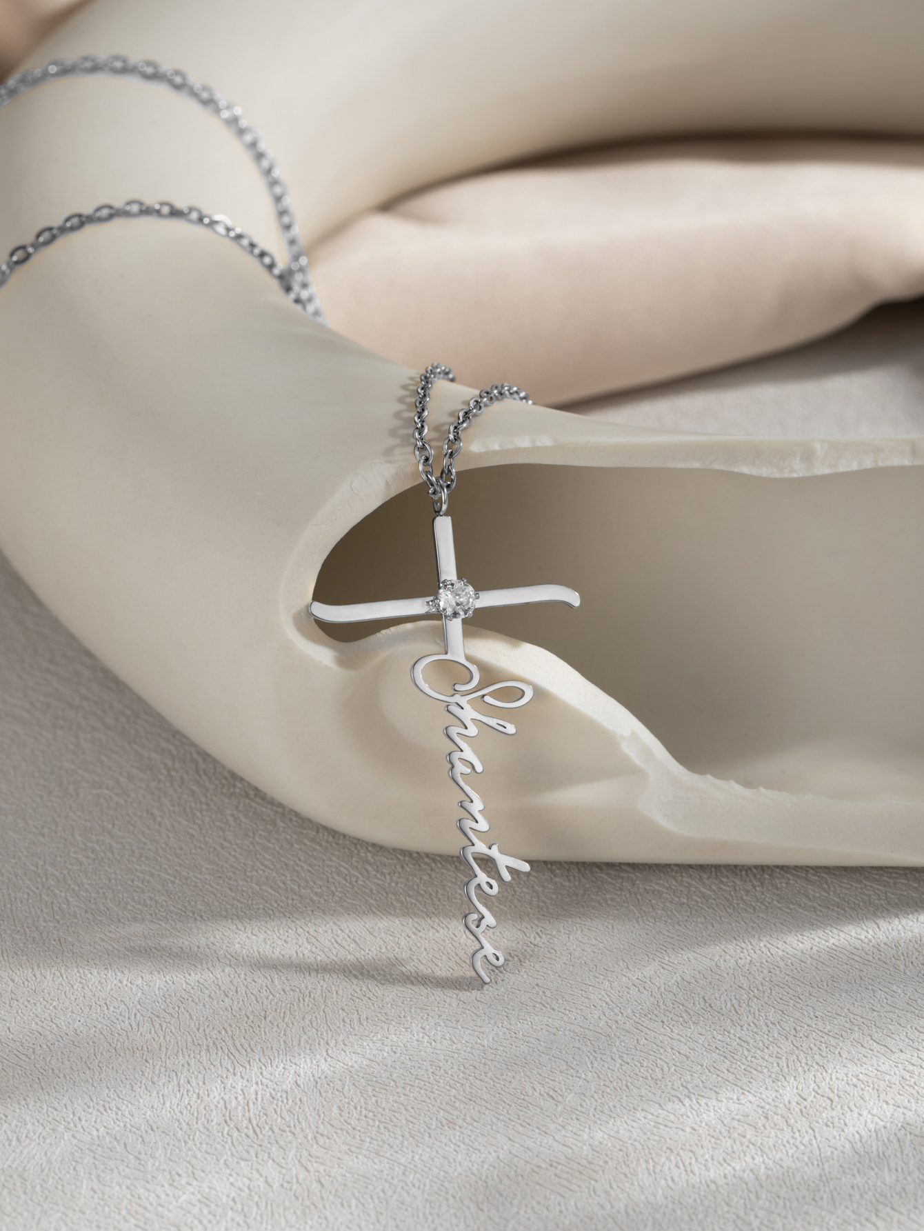 Custom Name Cross-shaped Necklace with Birthstone