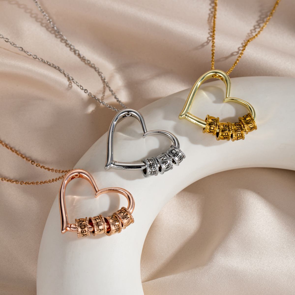 Custom Engraved Multi-name Heart Pendant Necklace