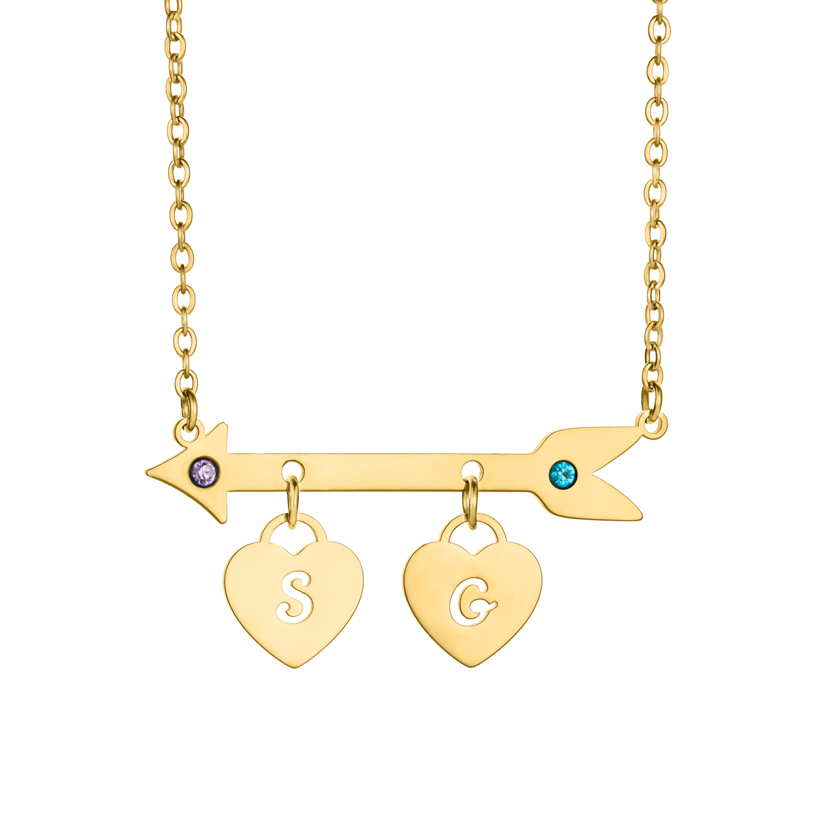 Custom Name Birthstone Necklace with Cupid's Arrow