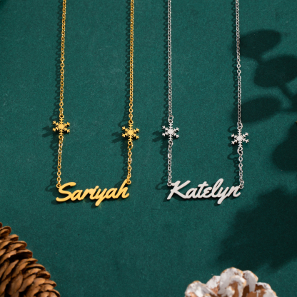 Custom Name Necklaces with Double-sided Christmas Snowflake Elements