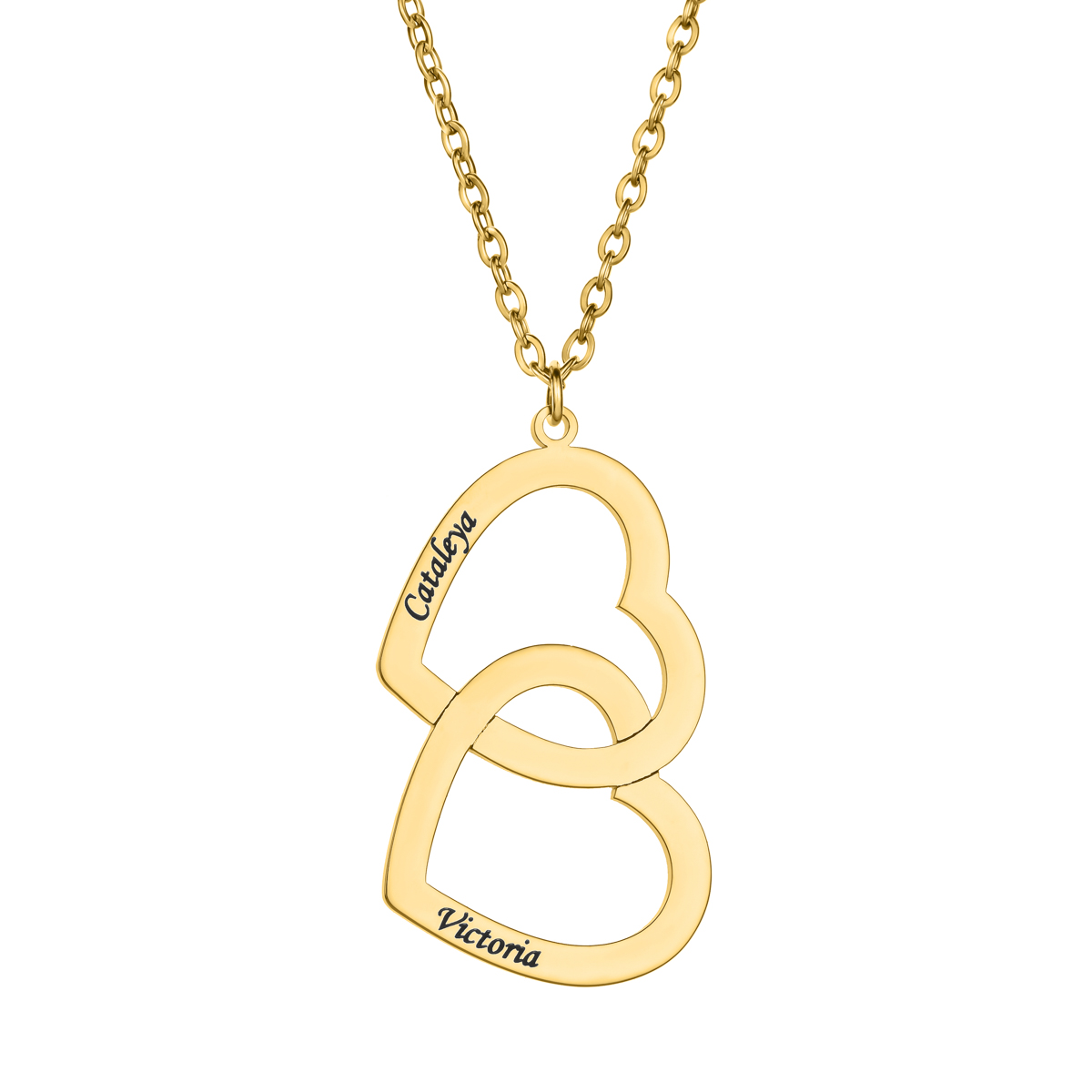 Double Heart Custom Name Engraved Necklace