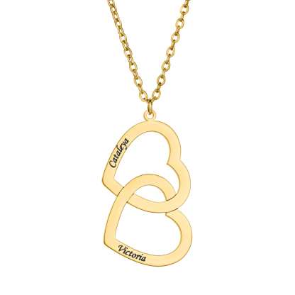 Double Heart Custom Name Engraved Necklace