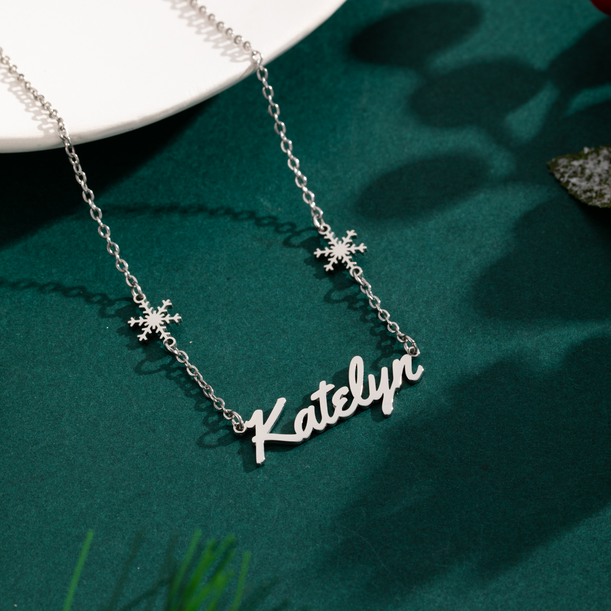 Custom Name Necklaces with Double-sided Christmas Snowflake Elements